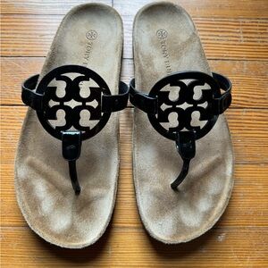 EUC Tory Burch Miller Cloud Sandals size 9 Black Patent